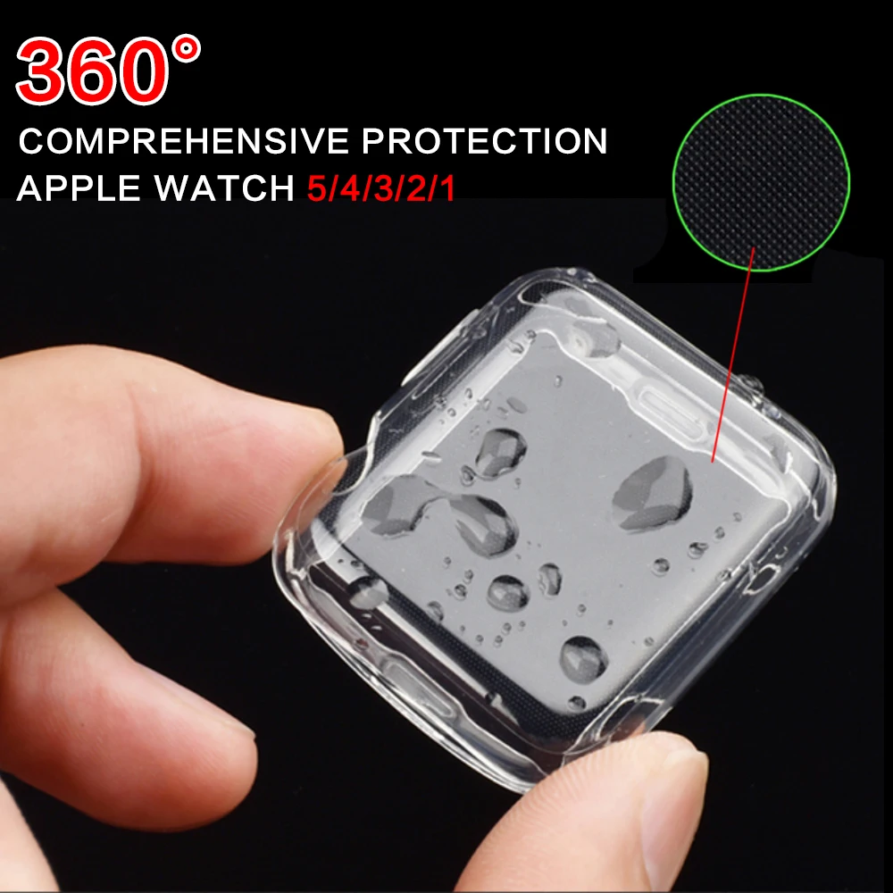 Чехол для Apple Watch Series 6 5 4 3 мягкий прозрачный защитный чехол из ТПУ полузакрытый 38 42