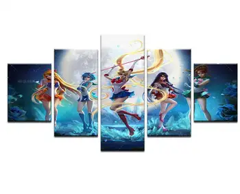 

Modern Home Decor Anime Posters 5 Piece Sailor Moon Pretty Soldier Guardian Usagi Tsukino Wall Art Canvas Painting Picture Frame