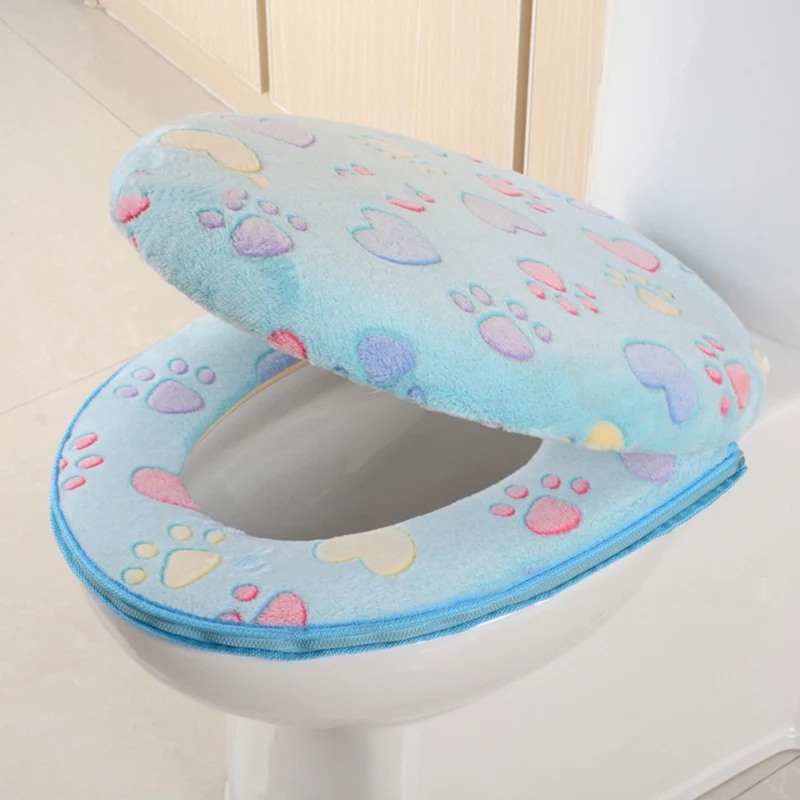 Hot Toilet Seat Cover Coral Velvet Closestool Mat Thick Toilet Seat Cover Zipper Reusable Toilet Case Warm Bathroom WC Cover