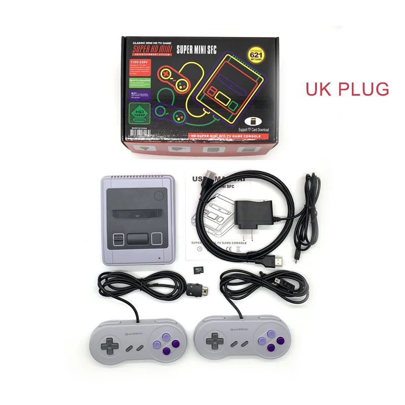 UK PLUG Мини классическая игровая консоль SFC tv с поддержкой tf-карты 8 бит Ретро игровая консоль встроенный 621 игр HDMI Портативный игровой плеер - Цвет: UK PLUG
