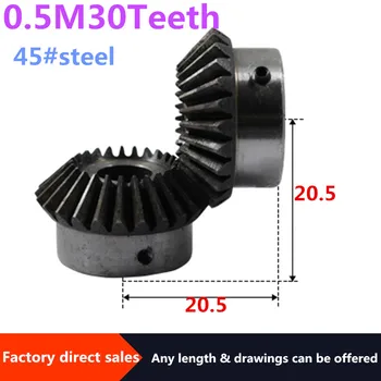

2pcs Bevel Gear 0.5M 30Teeth inner hole 6 mm gear 90 degrees meshing angle Steel Gears Screw Hole M5
