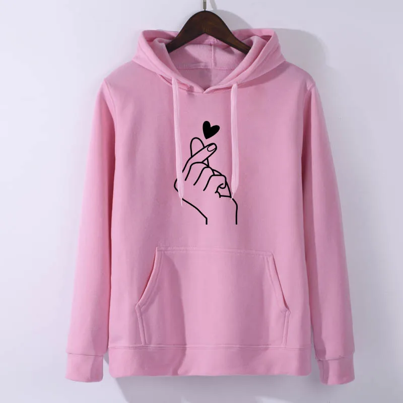 

Sweatshirt Harajuku Women's Hoody Ladies Oversize K Pop Tracksuit Pink Love Heart Finger Hood Casual Hoodies for Women Girls