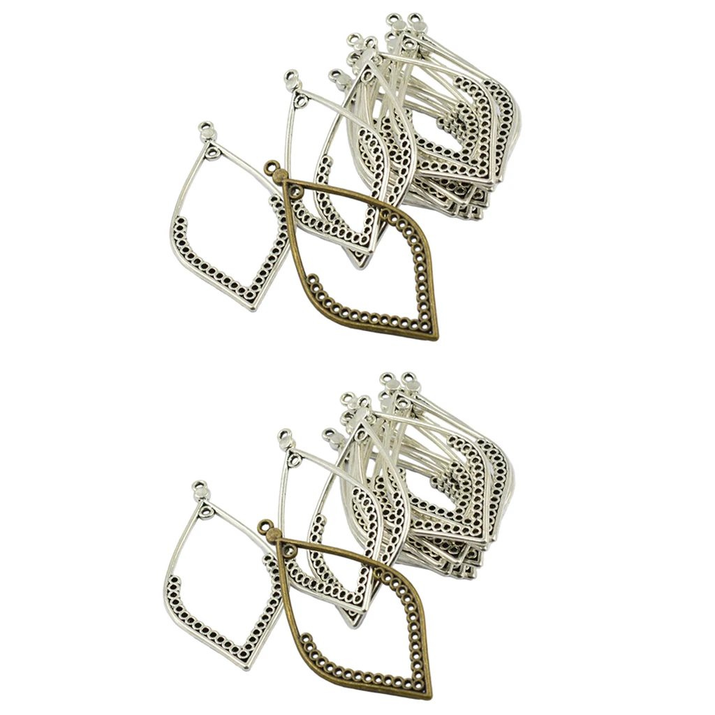 48 pcs Antique Style Charms Leaf Drop Hollow Frame Pendant