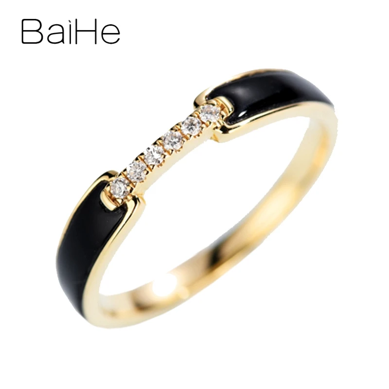 BAIHE Solid 14K желтое золото 0.05CT Сертифицированный H/SI круглый огранки из натуральных бриллиантов свадебные женские модные ювелирные изделия Подарочное кольцо
