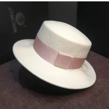 01908-jinri68 сезон осень-зима; розовый цвет ленты леди джаз шляпа шерстяные мягкие шляпы кепки для женщин досуг Панама шляпа