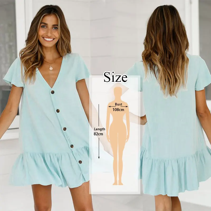 Q744-Light Blue Туника накидка белая хлопковая Туника пляжное мини-платье Летняя женская пляжная одежда сексуальный купальник с v-образным вырезом и пуговицами спереди накидка Q744 - Цвет: Q744-Light Blue