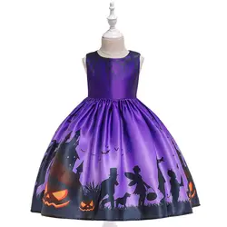 Новый милый 3D напечатанная Тыква Призрак Хэллоуин костюм принцессы фиолетовые платья без рукавов для девочек Хэллоуин платье косплей