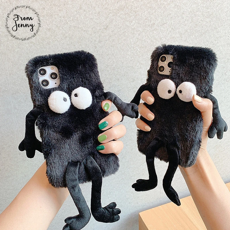 

From Jenny Autumn and winter plush for iPhone 11 Pro x xr xs max 7 8 Plus cute black villain mobile protection soft shell