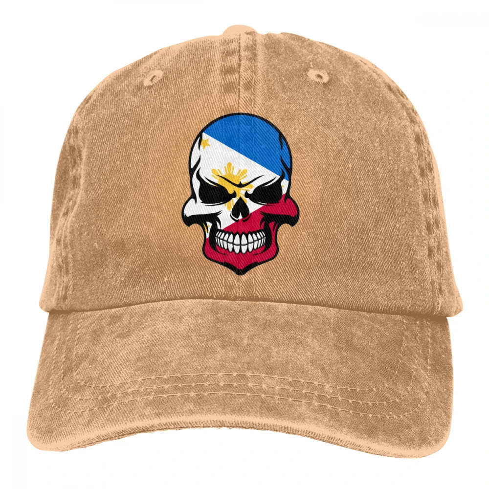 Filipino флаг череп Casquette черный унисекс Мужские Женские джинсовые бейсболка с ремешком кепки Регулируемый Гольф папа шляпа - Цвет: Хаки