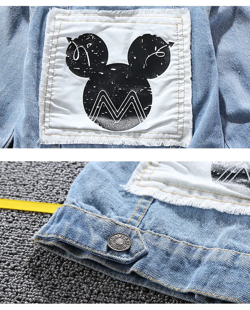 Fashion Children Mickey Denim Jacket Coat New Spring Autumn Kids Fashion Outerwear Boys Girls Hole Cartoon Jeans Coat 2-7Y