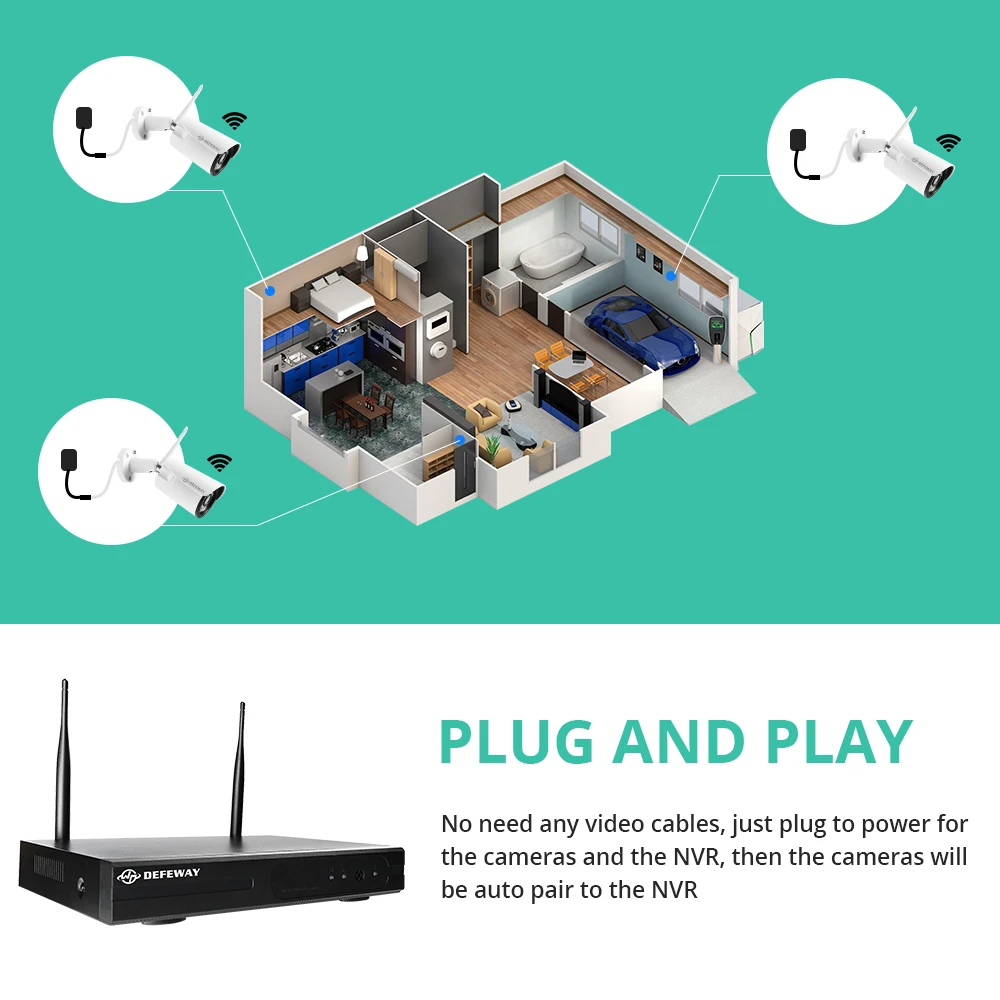Беспроводная Wi Fi камера DEFEWAY с аудио 8CH 1080P HD NVR H.265 + домашний комплект