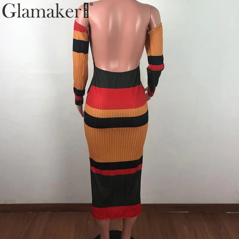 Glamaker, трикотажное облегающее платье с открытыми плечами, женское элегантное платье с длинным рукавом и высокой талией, женские вечерние платья на осень и зиму, сексуальное платье