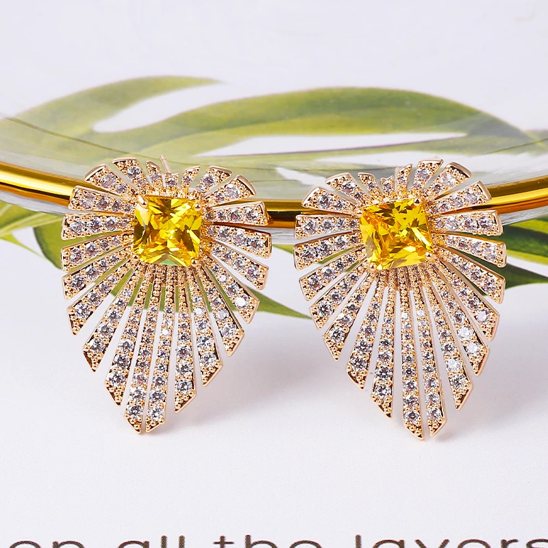 XIUMEIYIZU листья дизайн кубического циркония серьги для женщин Мода Свадебная вечеринка Дубай Роскошные ювелирные изделия темперамент большой серьги гвоздики