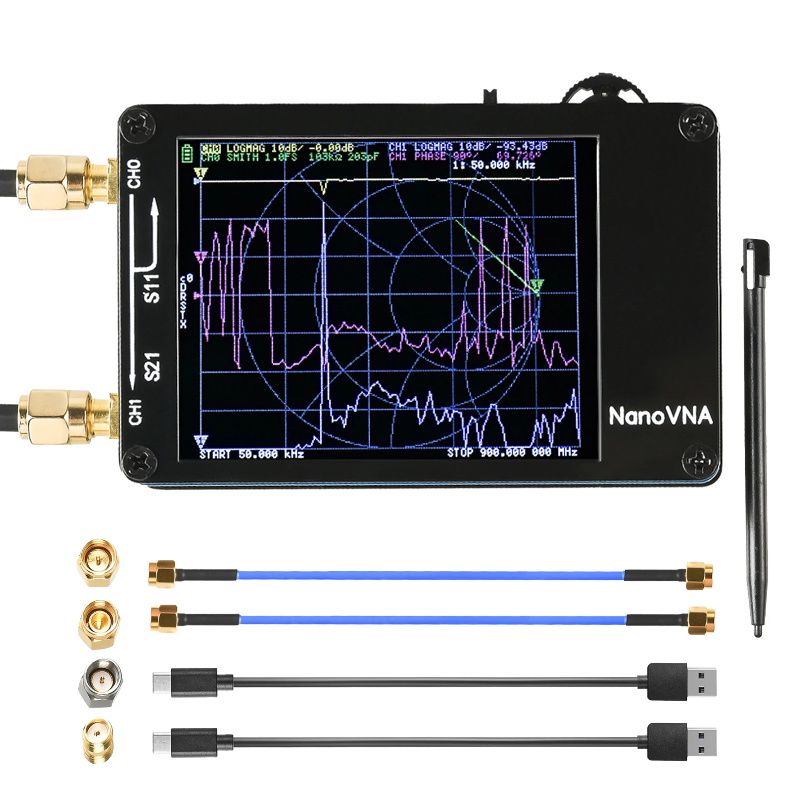 Векторный анализатор сети NanoVNA 10 кГц-1 5 ГГц MF HF VHF UHF 2 8 дюйма антенный спектра