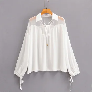 

HSA Women Blouses 2020 Korean Style Autumn Vintage Solid Long Sleeve Drawstring Shirt Tops Casual Button Up Womens Clothes Blous