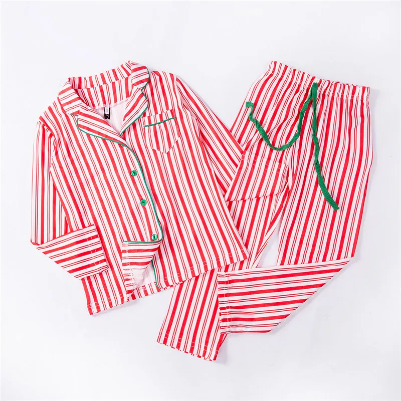 Семейный комплект рождественских пижам для мамы, папы и детей, Рождественская одежда для сна, красный топ в полоску+ штаны комплект одежды для сна из 2 предметов размера плюс