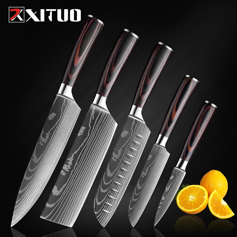 XITUO high quality chef knife 7CR17 High Carbon Stainless Steel Japanese  Series Damascus laser pattern Chef's 8-in kitchen knife