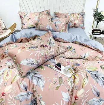 

European elegant pink grey pastoral bedding set,full queen king 60 cotton double home textile bed sheet pillow case quilt cover