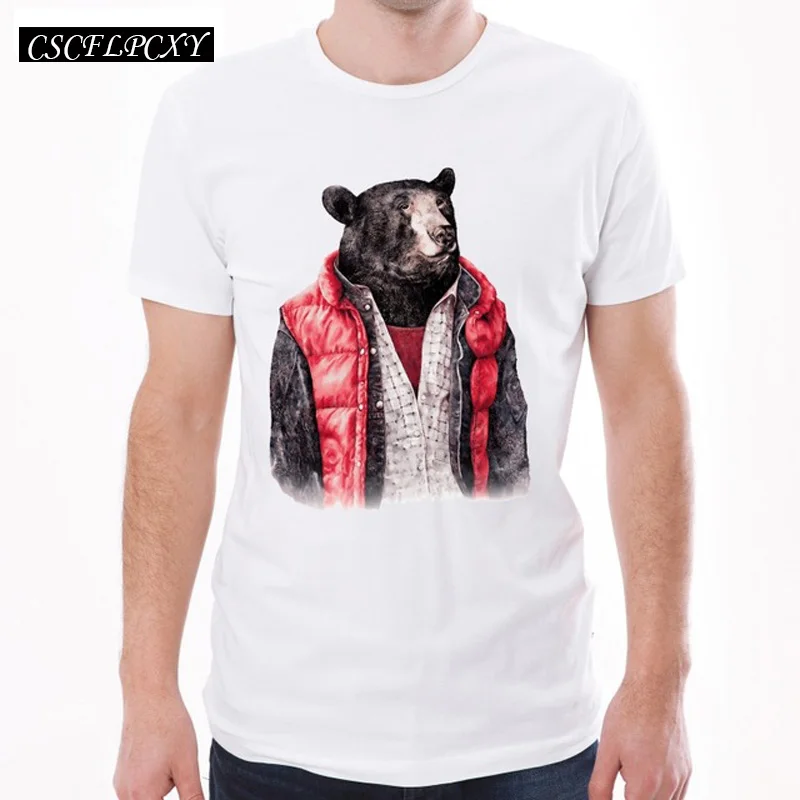 2019 модная мужская черная футболка с принтом медведя высокого качества крутые