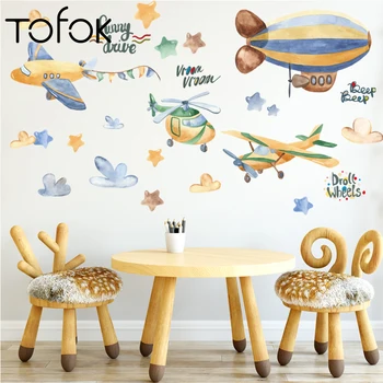 

Tofok Hand Painted Airplane Stars Wall Sticker Kids Room Nursery Bedroom Living Room Wall Decal Wallpaper Poster Home Decor New