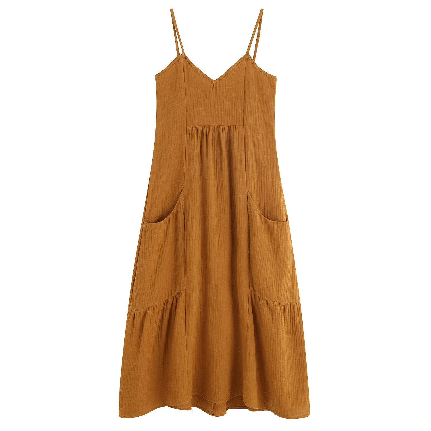 

Western Style Women's Dress Fashion And Personality Textured Dress 2019 Summer New Products Solid Color Versatile Slimming Strap