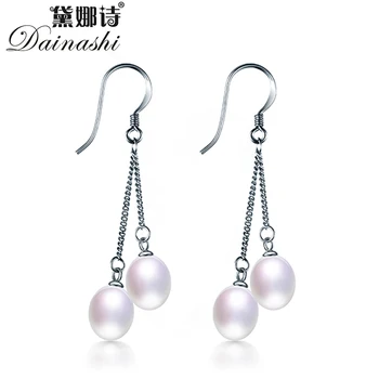 

Dainashi 100% Genuine Freshwater Cultured Oval Pearl Dangle Drop Earrings Fashion 925 Sterling Silver Hook Earrings for Women