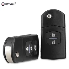 KEYYOU 2 кнопки дистанционного брелока оболочки чехол складной Флип с невырезанным лезвием для Mazda 3 5 6