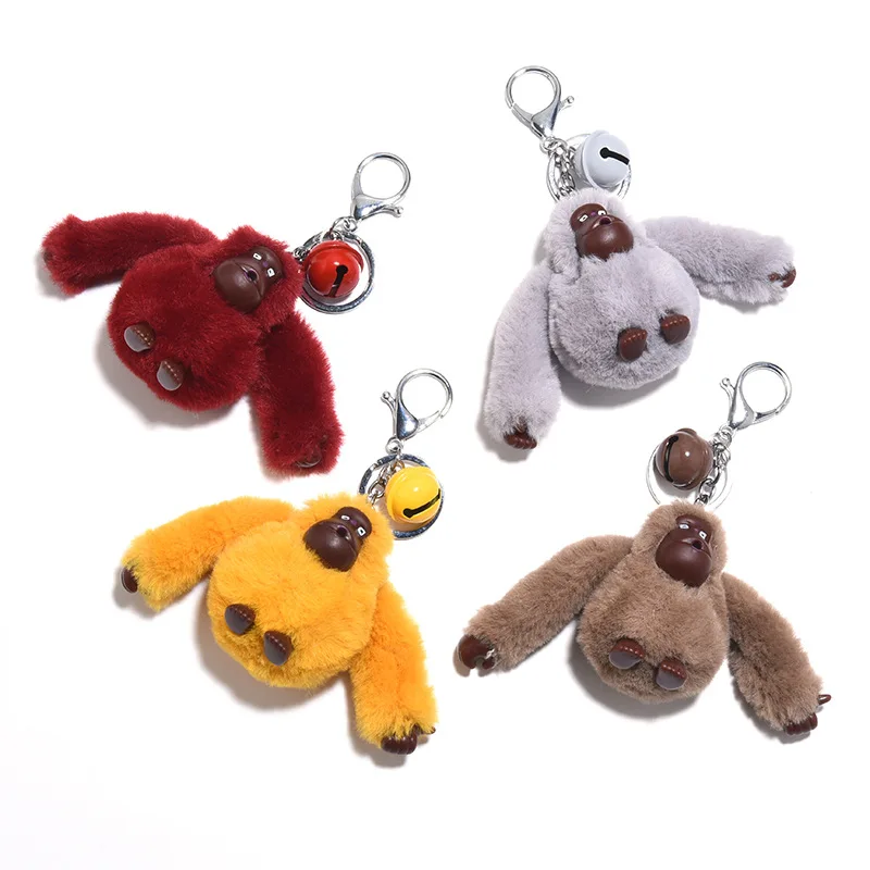 Fluffy Pompom Gorilla Keychain Cute Plush Doll Animal Key Chain Faux Fur Pom Pom Car Key Ring Trinket Bag Charms Pendant Jewelry