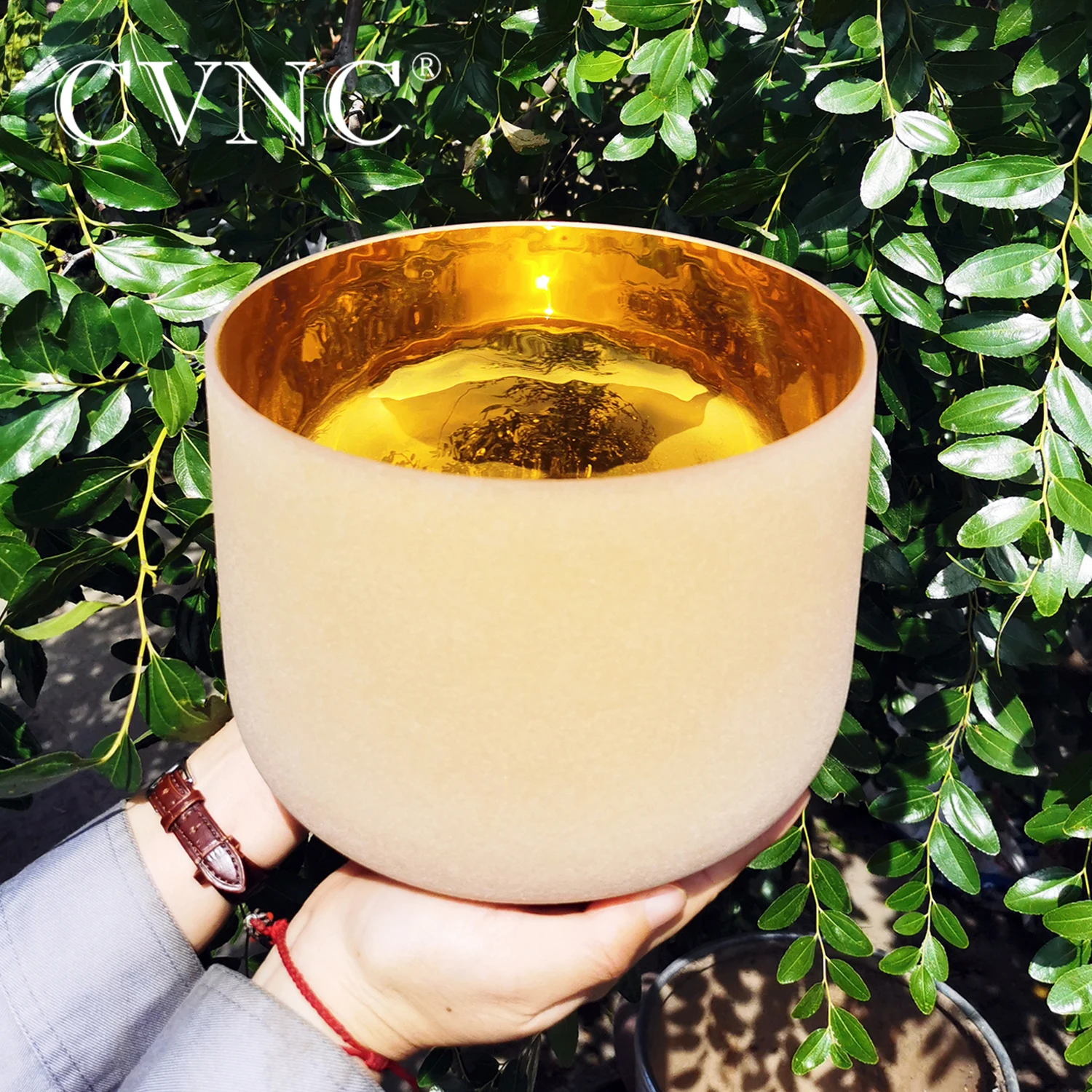

CVNC 10" Gold chakra tuned CDEFGAB any one Note Frosted Quartz Crystal Singing Bowl
