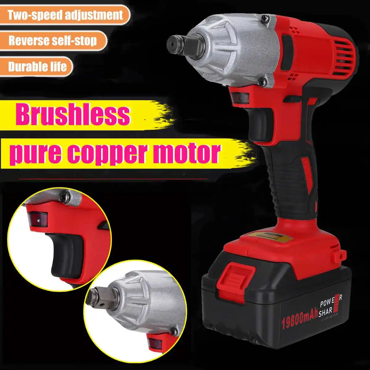 

DOERSUPP 350 N.m Electric Impact Wrench Brushless Wrench 110V/220V 19800mAh Crodless Hand Drill Tool