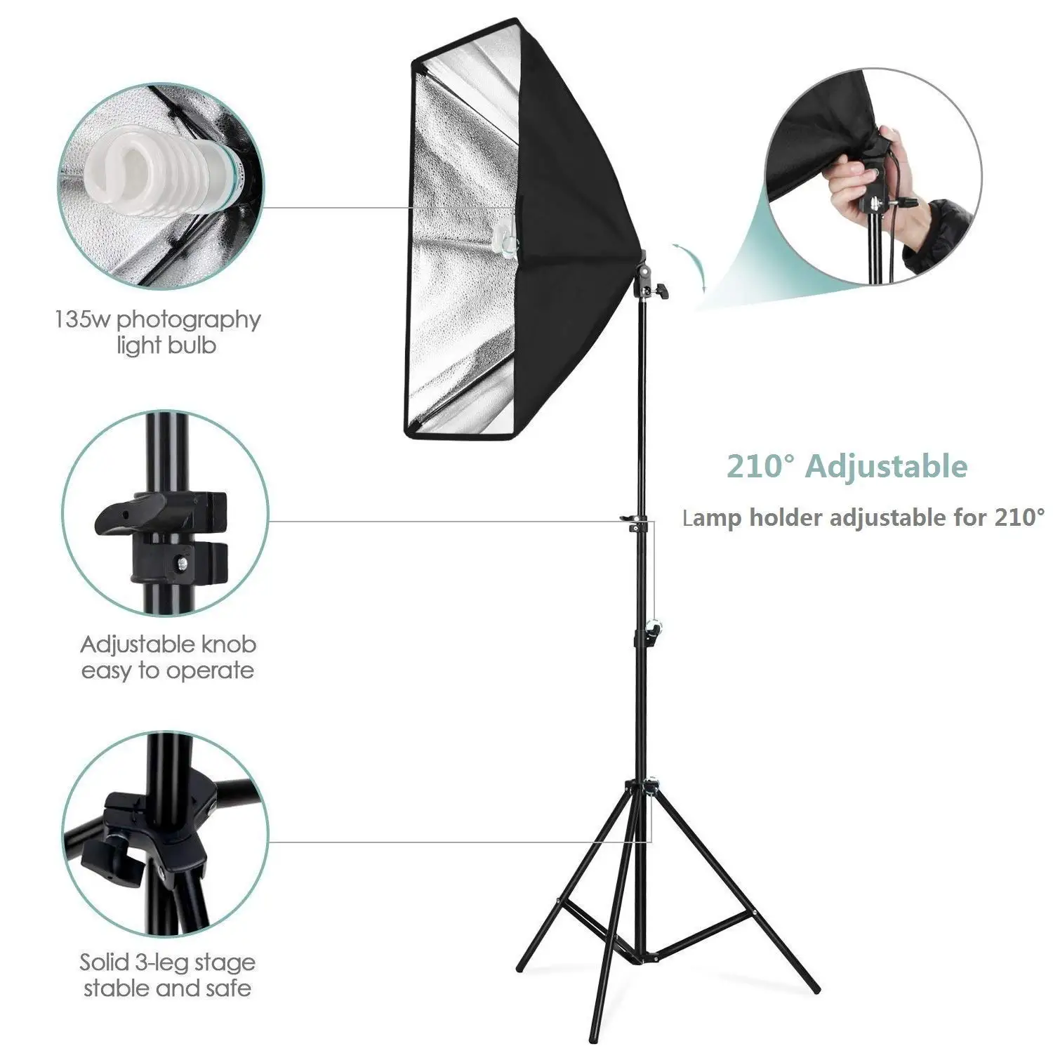 Профессиональный софтбокс, непрерывный светильник ing Kit 50x70 см, набор для фотостудии, светильник, лампы, 2 шт, 5500 K, фотография, E27 разъем