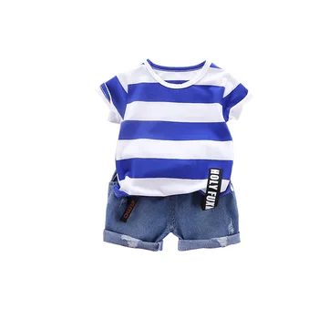 

Summer Baby Boy Clothes Cotton Out Children Stripe T Shirts Denim Shorts 2Pcs/sets Infant Outfit Kids Fashion Toddler Tracksuits