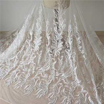 

New high-grade mesh embroidery fabric creative leaves European and American big-name wedding dress lace fabric DIY production