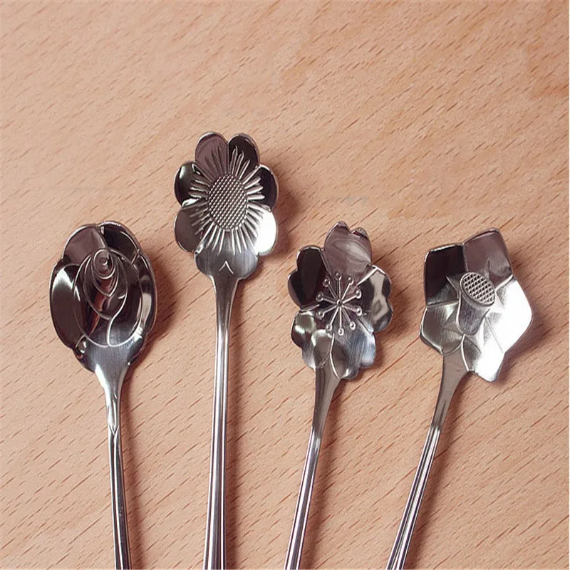 5x Flower Shaped Coffee Tea Spoon Stainless Steel Cutlery Kitchen Set Home jt 