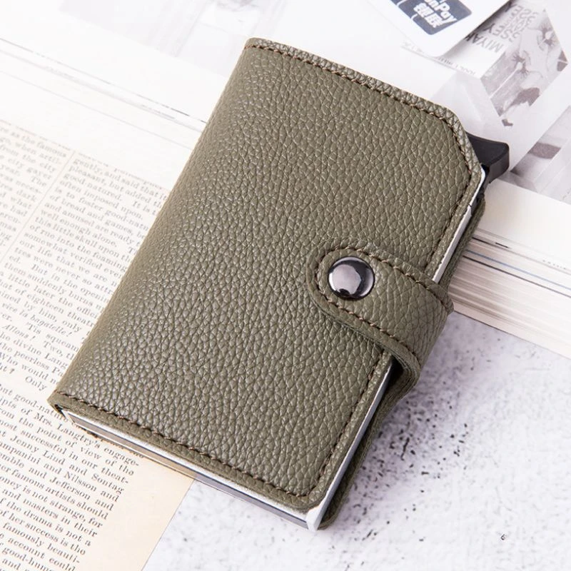 

Automatic Business ID Card Holders Men Women RFID Blocking PU Leather Mini Wallet Aluminum Credit Card Holder Case for Cards