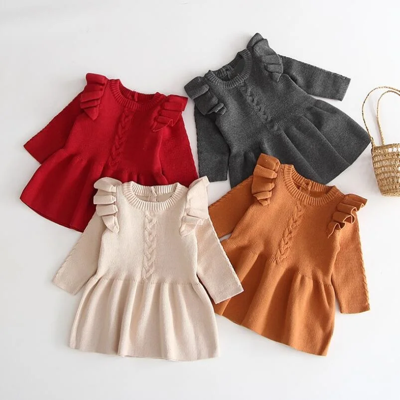 

2019 Autumn Winter Baby Toddler Knitted Dress Long Sleeve Girl Princess Dresses Infant Sweaters Kids Dresses For Girls JW7629