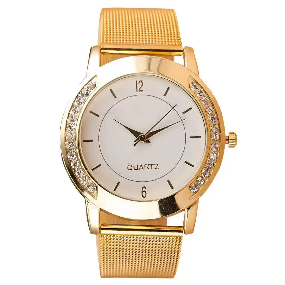 

Luxury Fashion Clock Watch Women Rhinestone Inlaid Round Dial Mesh Band Analog Quartz Wrist Watch reloj mujer relogio feminino