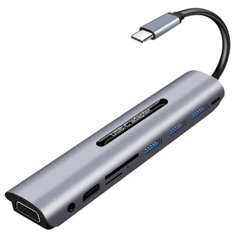 

USB C Dock Station Thunderbolt 3 Type-C to HDMI VGA USB TF SD Card with 3.5 AUX Audio Jack HD Converter Adapter for Macbook Pro