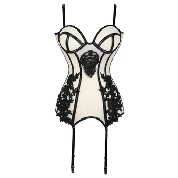 

Women Sexy Corset Underwear Bra Lace Up Body Shaper Bustier Overbust Breathable Mesh Floral Waist Slim Lingerie Bodysuit Black