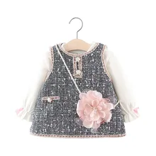 Зимний костюм с платьем для маленьких девочек, белая фланелевая футболка+ платье, комплект из 2 предметов для новорожденных, теплые платья из плотного бархата для маленьких девочек 1-4 лет