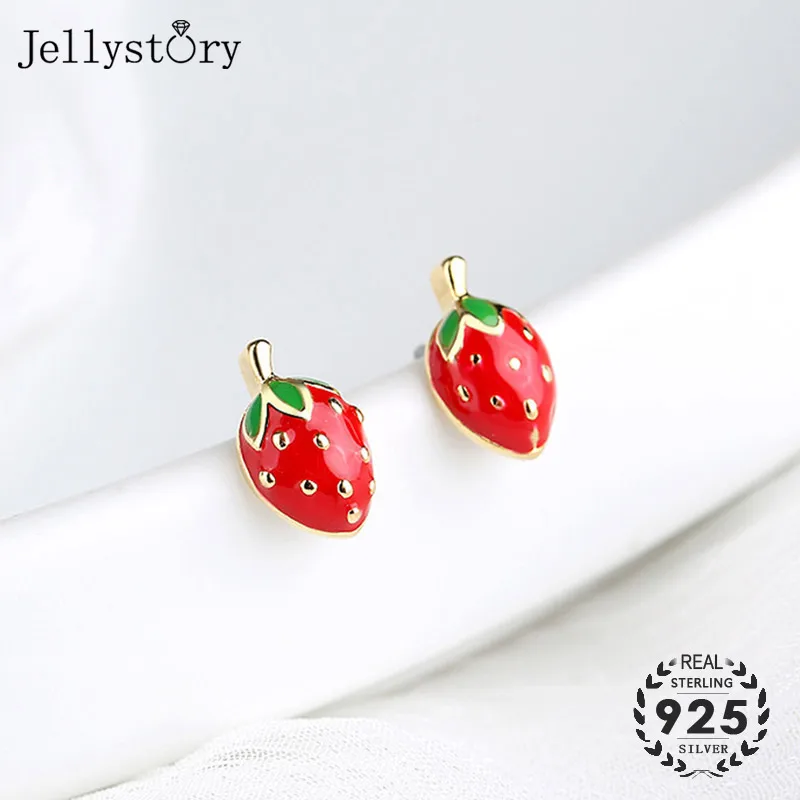 Jellystory Мода 925 серебро серьги с орнаментом в виде корейского стиля форме земляники