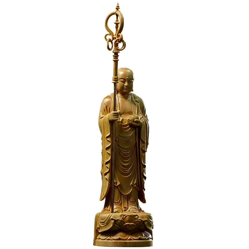 

24CM Solid Wood Buddha Statue, Buddhist Temple Decoration, Tibetan King, Bodhisattva, Detailed Wood Carving,