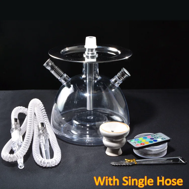 With Single Hose Светодиодный светильник акриловая трубка для кальяна Nargile с Tuyau Chicha керамическая чаша Nargila шланг угольный щипцы Narguile аксессуары - Цвет: With Single Hose