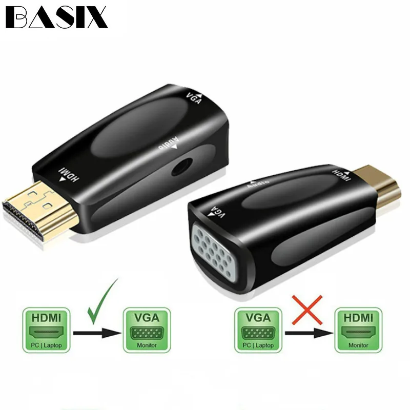 Basix HDMI в VGA кабель адаптер конвертер с аудио кабель мужчин и женщин для ПК ноутбука планшета поддержка 1080P HDTV адаптер Hdmi