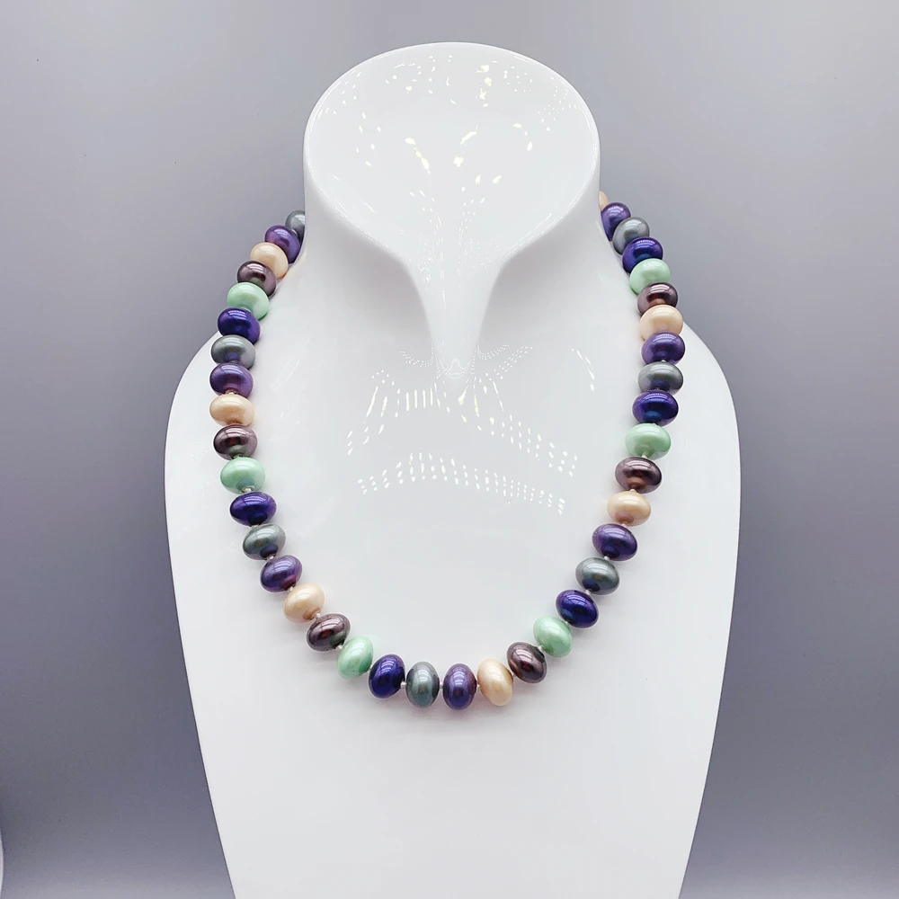 8*12mm Rondelle Shape Multicolor Shell Pearl Necklace With Wheel Clasp For Women and Gift Choker Jewelry 18 Inch