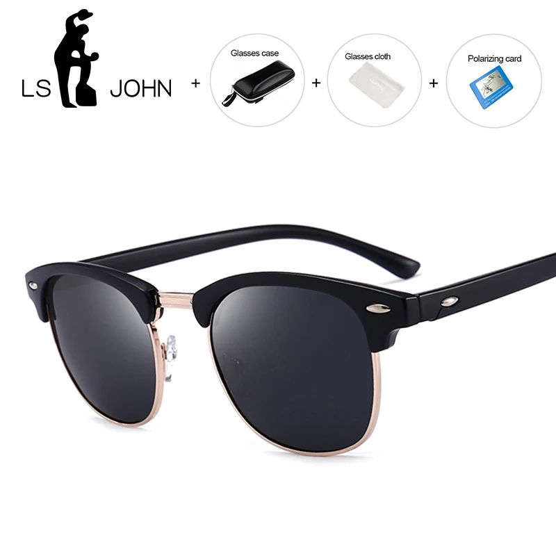 

LS JOHN Polarized Semi-Rimless Sunglasses Women/Men Polarized UV400 Classic Brand Designer Retro Oculos De Sol Gafas