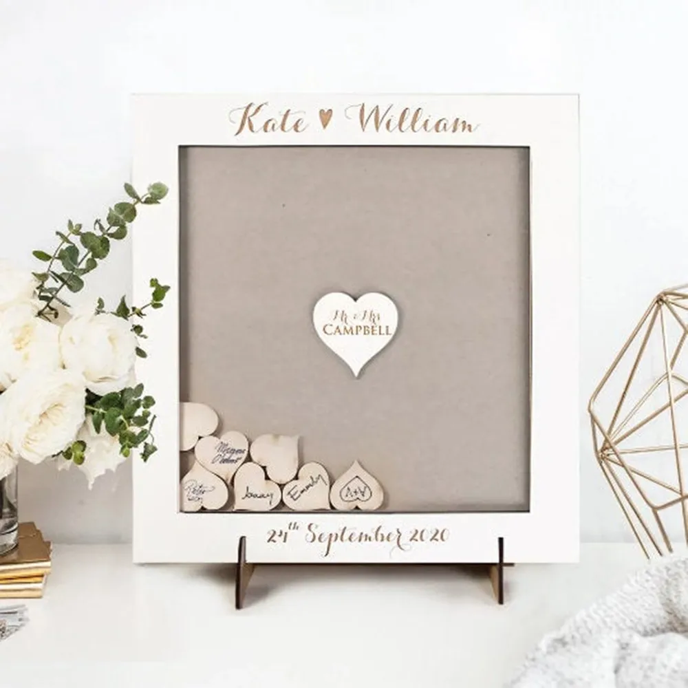 Деревянная Гостевая книга с гравировкой в форме сердца на заказ деревенская для