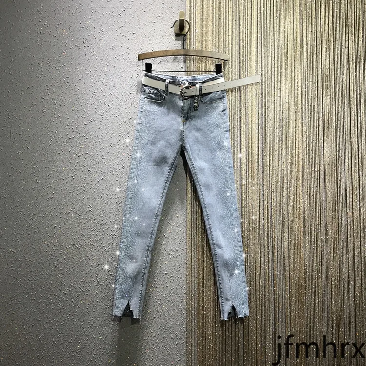 

Jeans 2020 Spring New High-Waist Side Rhinestone Slim-Fit Tight Stretch Slimming Denim Pencil Ankle-Length Pants Women's Jeans