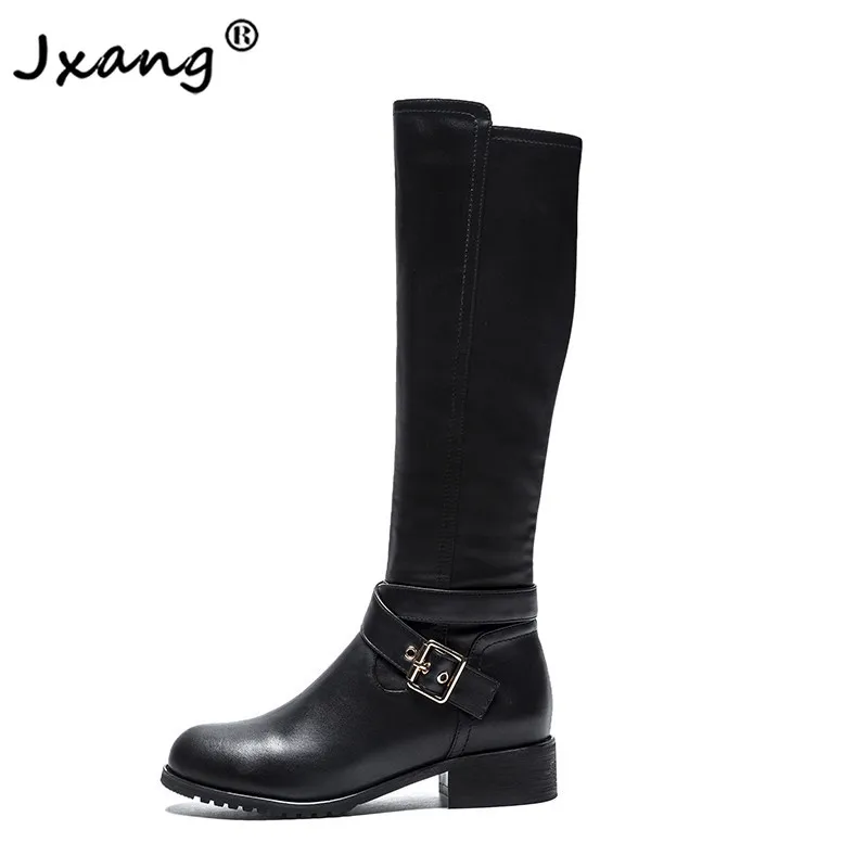 

JXANG 2020 New fashion boots for women new elegant square black shoes woman high heel solid vintage boots women ladies shoes