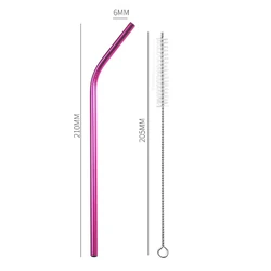 Eco-Friendly Reusable 304 Stainless Steel Drinking Straw with Cleaning Brush (Pink Bent)